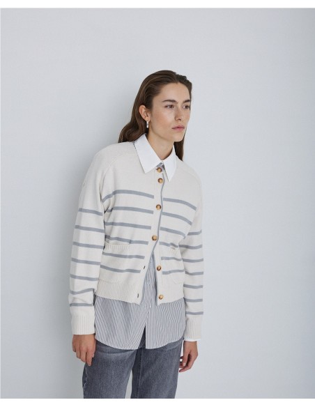YERSE CARDIGAN DE MUJER 41655 DE ALGODON DE RAYAS