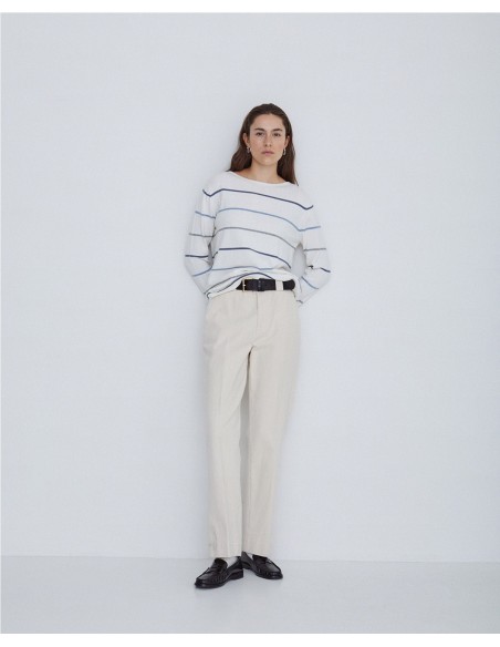 YERSE JERSEY 41656 DE CUELLO BARCO Y DE CASHMERE CON ALGODON, DE RAYAS
