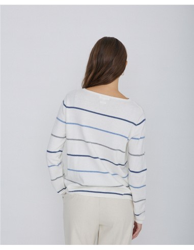 YERSE JERSEY 41656 DE CUELLO BARCO Y DE CASHMERE CON ALGODON, DE RAYAS