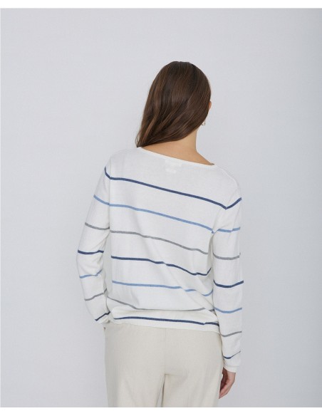 YERSE JERSEY 41656 DE CUELLO BARCO Y DE CASHMERE CON ALGODON, DE RAYAS