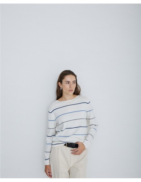 YERSE JERSEY 41656 DE CUELLO BARCO Y DE CASHMERE CON ALGODON, DE RAYAS