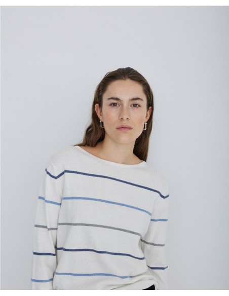 YERSE JERSEY 41656 DE CUELLO BARCO Y DE CASHMERE CON ALGODON, DE RAYAS