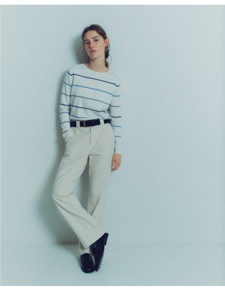 YERSE JERSEY 41656 DE CUELLO BARCO Y DE CASHMERE CON ALGODON, DE RAYAS