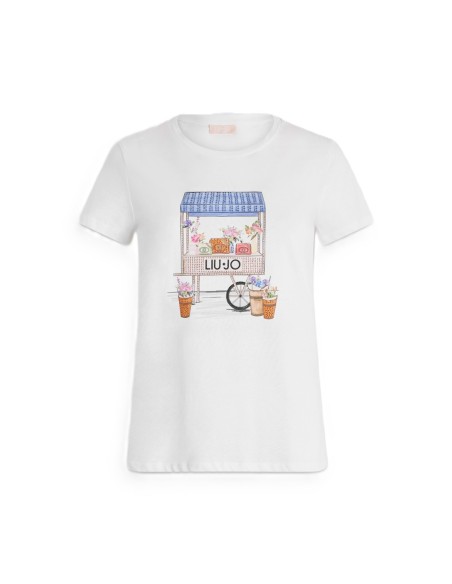 LIU JO CAMISETA DE ALGODÓN WA5362.JS923 WH ESTAMPADA CON STRASS