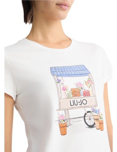 LIU JO CAMISETA DE ALGODÓN WA5362.JS923 WH ESTAMPADA CON STRASS