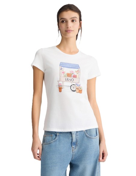 LIU JO CAMISETA DE ALGODÓN WA5362.JS923 WH ESTAMPADA CON STRASS