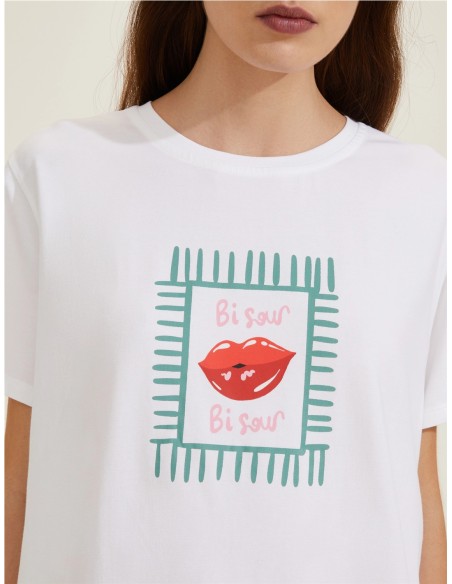 EMME MARELLA - CAMISETA ALGODÓN ESTAMPADA CON BOLSO SHOPPER A JUEGO