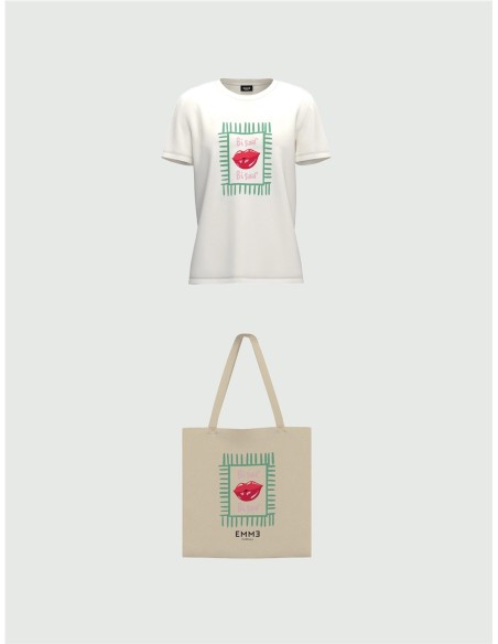 EMME MARELLA - CAMISETA ALGODÓN ESTAMPADA CON BOLSO SHOPPER A JUEGO