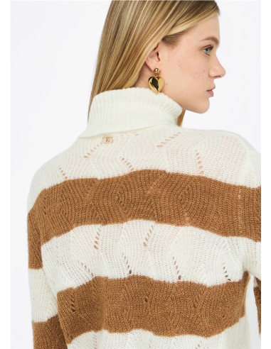 MF5419.MA58P WH Jersey mujer de cuello alto LIU JO de rayas anchas.