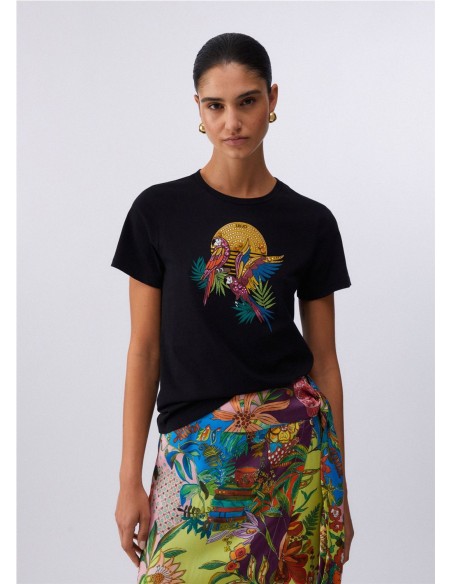 CAMISETA MC LOROS Y PIEDRAS NEGRO