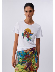 CAMISETA MC LOROS Y PIEDRAS BLANCO