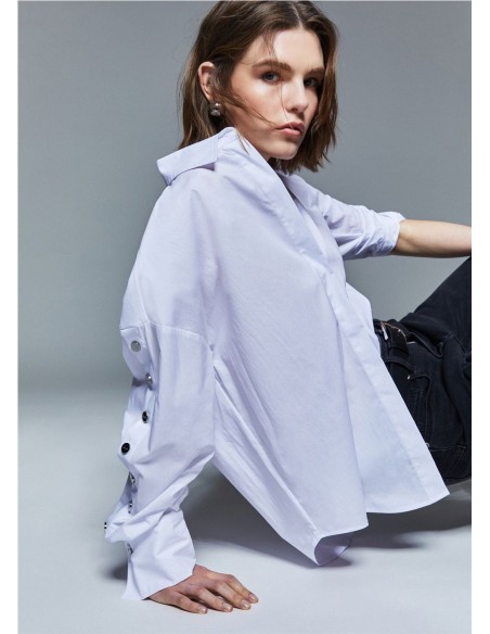 CAMISERA AMPLIA BOTONES MANGA BLANCO