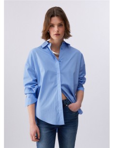 CAMISERA AMPLIA BOTONES MANGA AZUL CELESTE