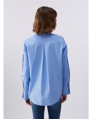 CAMISERA AMPLIA BOTONES MANGA AZUL CELESTE