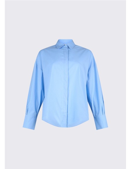 CAMISERA AMPLIA BOTONES MANGA AZUL CELESTE