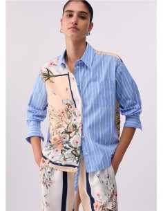 CAMISA ML AMPLIA RAYAS Y ESTAM AZUL CELESTE