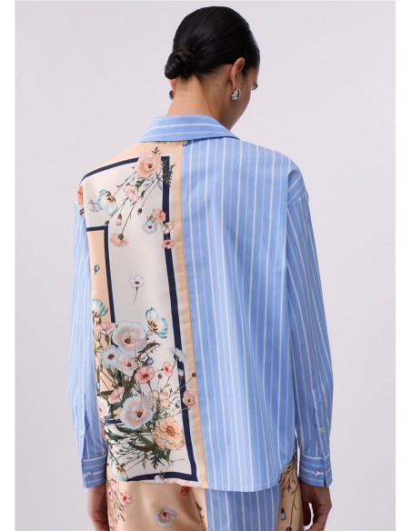 CAMISA ML AMPLIA RAYAS Y ESTAM AZUL CELESTE