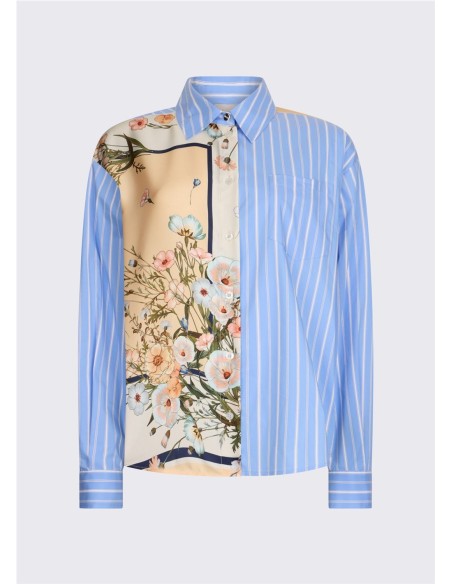 CAMISA ML AMPLIA RAYAS Y ESTAM AZUL CELESTE