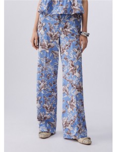 PANT.ESTAMP HOJAS Y FLORES AZUL