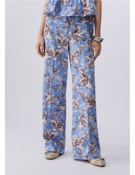 PANT.ESTAMP HOJAS Y FLORES AZUL