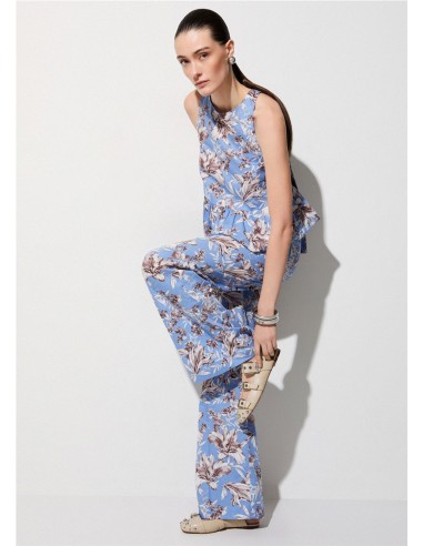 PANT.ESTAMP HOJAS Y FLORES AZUL