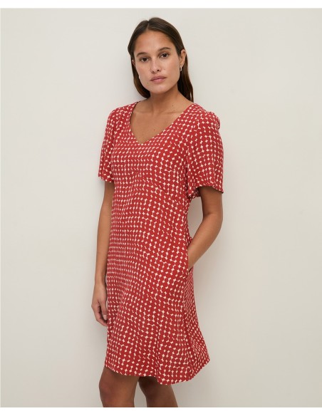 VESTIDO CORTO CREPE MC VISCOSA ROJO OSCURO