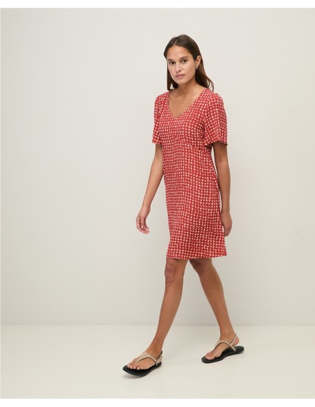 VESTIDO CORTO CREPE MC VISCOSA ROJO OSCURO