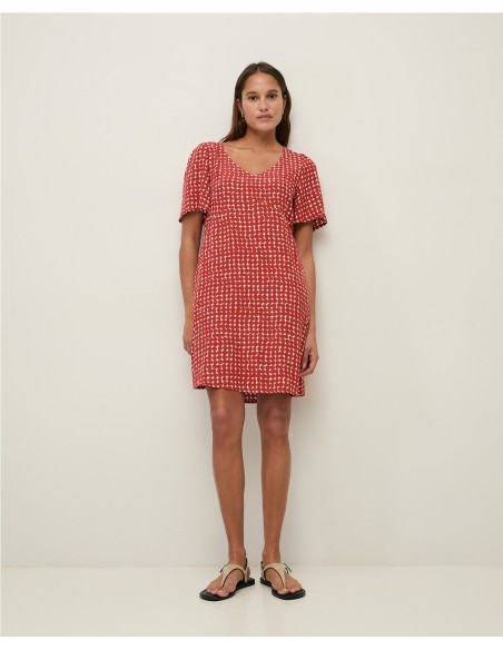 VESTIDO CORTO CREPE MC VISCOSA ROJO OSCURO