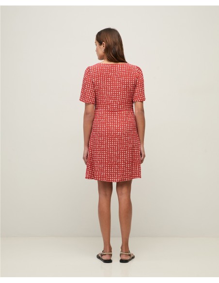 VESTIDO CORTO CREPE MC VISCOSA ROJO OSCURO