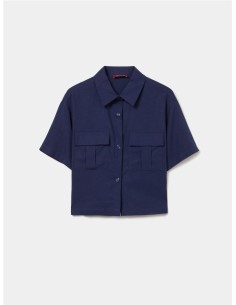 CAMISA MC LINO 2 BOLSOS TAPETA AZUL MARINO