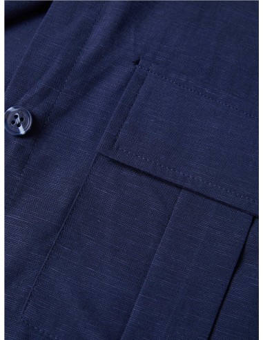 CAMISA MC LINO 2 BOLSOS TAPETA AZUL MARINO