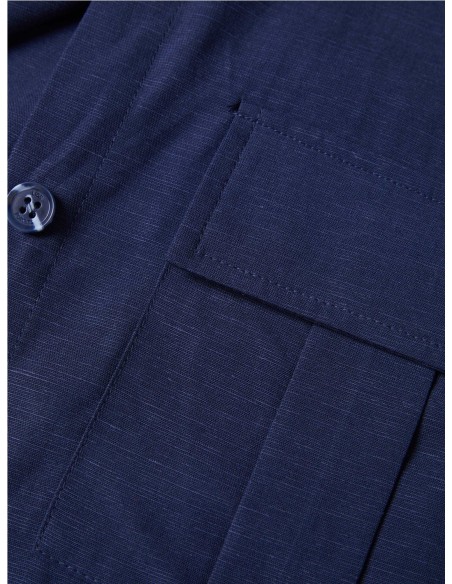 CAMISA MC LINO 2 BOLSOS TAPETA AZUL MARINO
