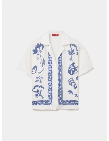 CAMISA BOAL ESTAMP.GRIEGO LINO BLANCO