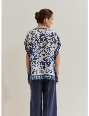 CAMISA PONCHO ESTAMPADO HOJAS AZUL