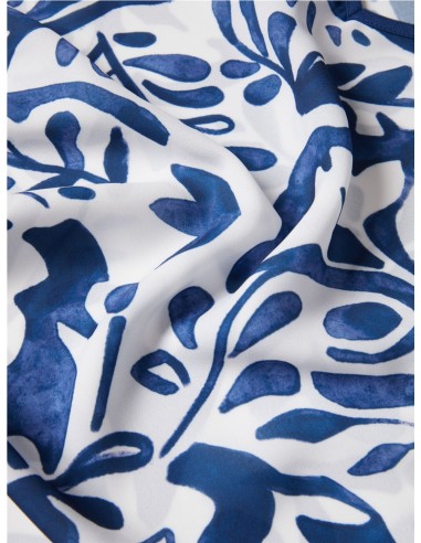 CAMISA PONCHO ESTAMPADO HOJAS AZUL