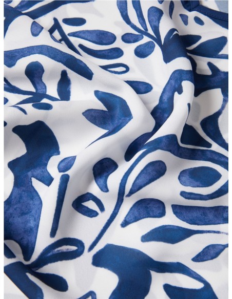 CAMISA PONCHO ESTAMPADO HOJAS AZUL