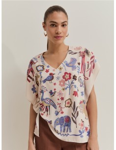 CAMISA CERRADA PICO EST ANIMAL BEIGE