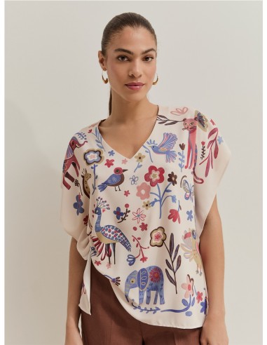 CAMISA CERRADA PICO EST ANIMAL BEIGE