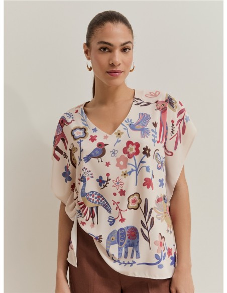 CAMISA CERRADA PICO EST ANIMAL BEIGE