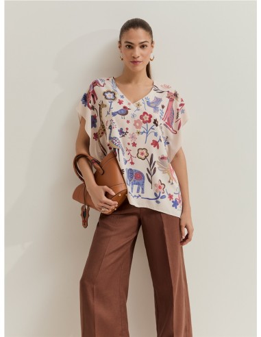 CAMISA CERRADA PICO EST ANIMAL BEIGE