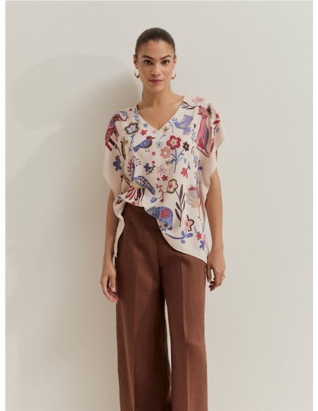 CAMISA CERRADA PICO EST ANIMAL BEIGE