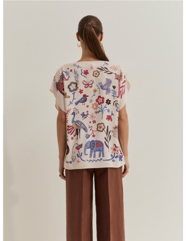 CAMISA CERRADA PICO EST ANIMAL BEIGE