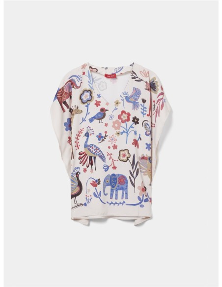 CAMISA CERRADA PICO EST ANIMAL BEIGE