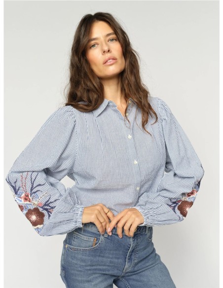 CIU-CAMISA MIL RAYAS MANGA BOR AZUL