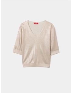 CAMISETA BRILLOS AMPLIA PICO BEIGE