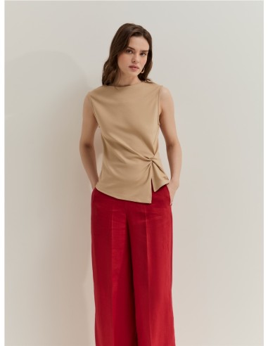CAMISETA SM DRAPEADO LATER.CR BEIGE