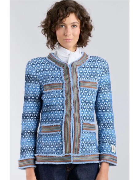 CHAQUETA CUADRADITOS Y PASAMAN AZUL