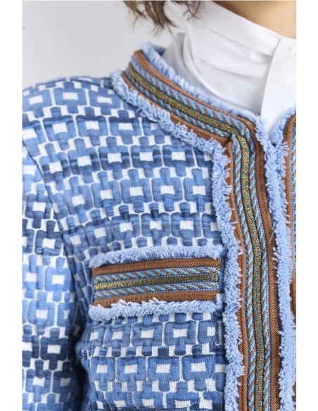CHAQUETA CUADRADITOS Y PASAMAN AZUL