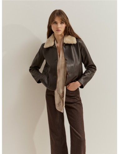 LP008176 Cazadora piel de mujer con cuello desmontable LION OF PORCHES