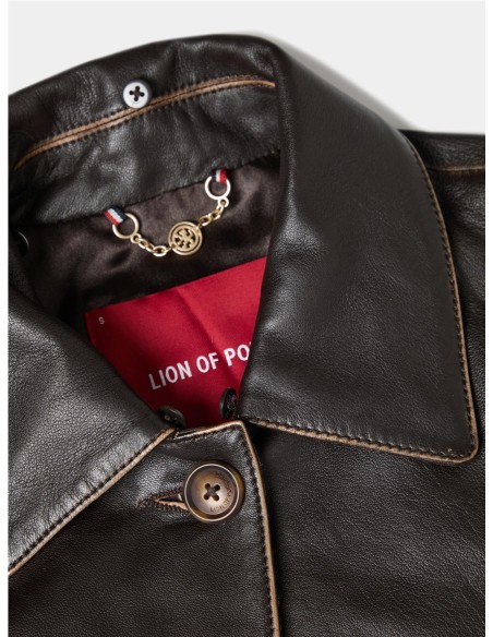 LP008176 Cazadora piel de mujer con cuello desmontable LION OF PORCHES